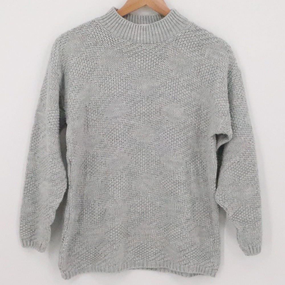 Vintage 90s Honeycomb Mock Neck Sweater Womens Size S Textured Chunky Coastal